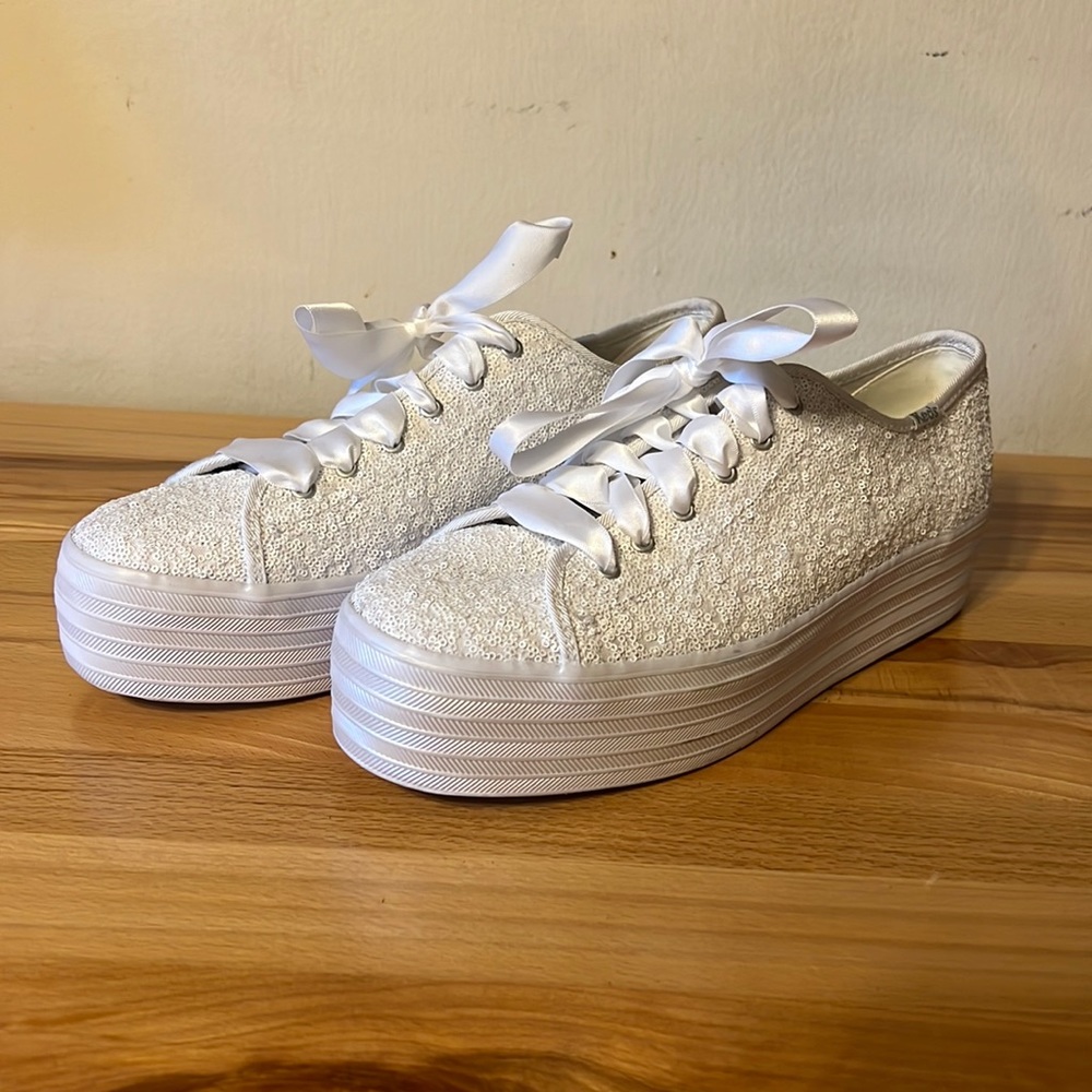 Keds Cream Platform Sneakers with Satin Laces